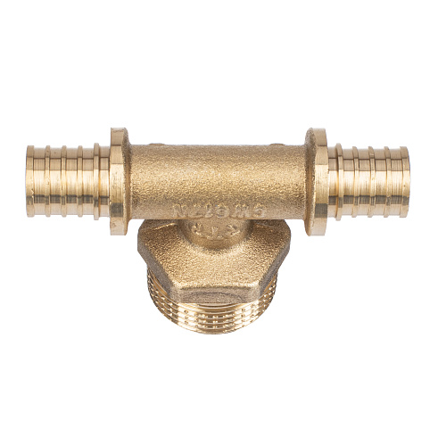 Тройник аксиальный, латунь, наружная резьба,16х3/4, желтый, RTP