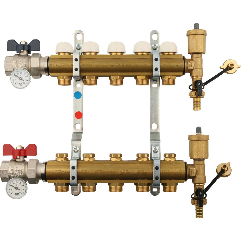 Коллектор в сборе на 5 выходов TIEMME 1х3/4 ЕК, 3870006(3875G060505)
