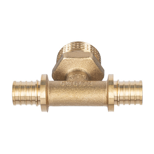 Тройник аксиальный, латунь, наружная резьба,20х3/4, желтый, RTP