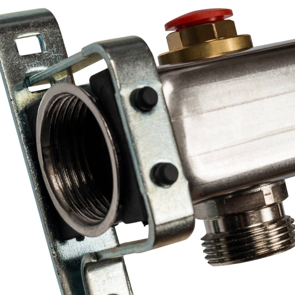 Коллектор из нержавеющей стали без расходомеров, с клапаном вып. воздуха и сливом STOUT 8 выходов, SMS-0932-000008