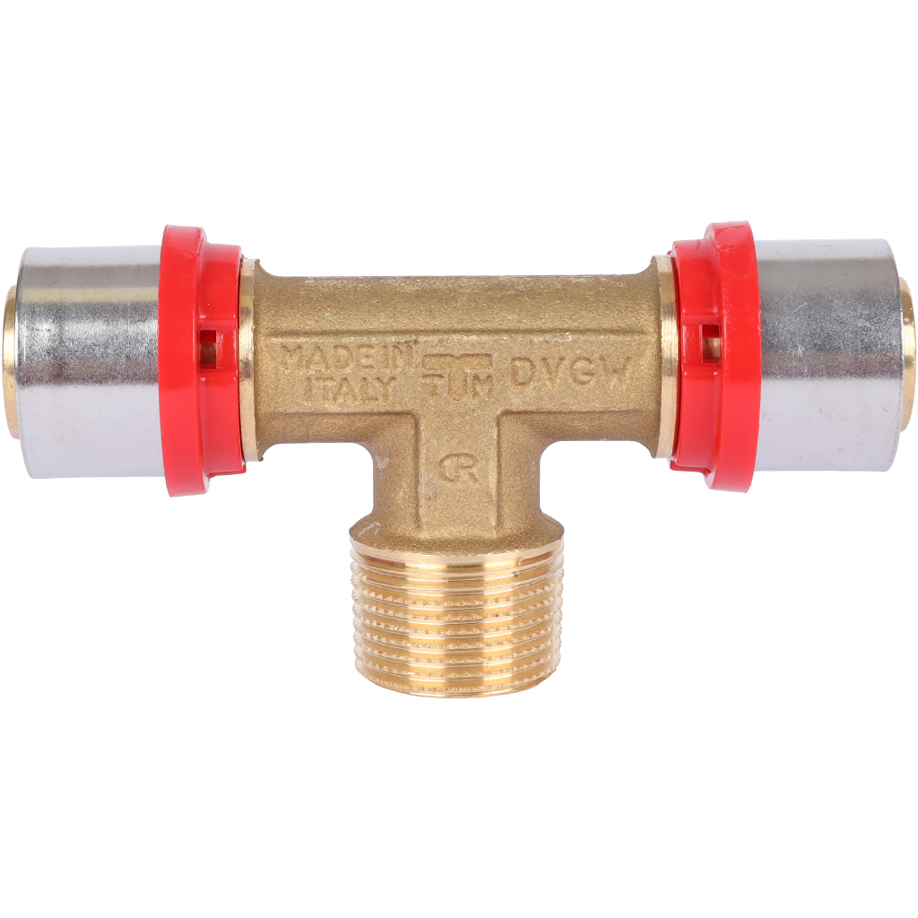 Тройник TIEMME с наружной резьбой 26x3/4x26 для металлопластиковых труб прессовой, 1650098