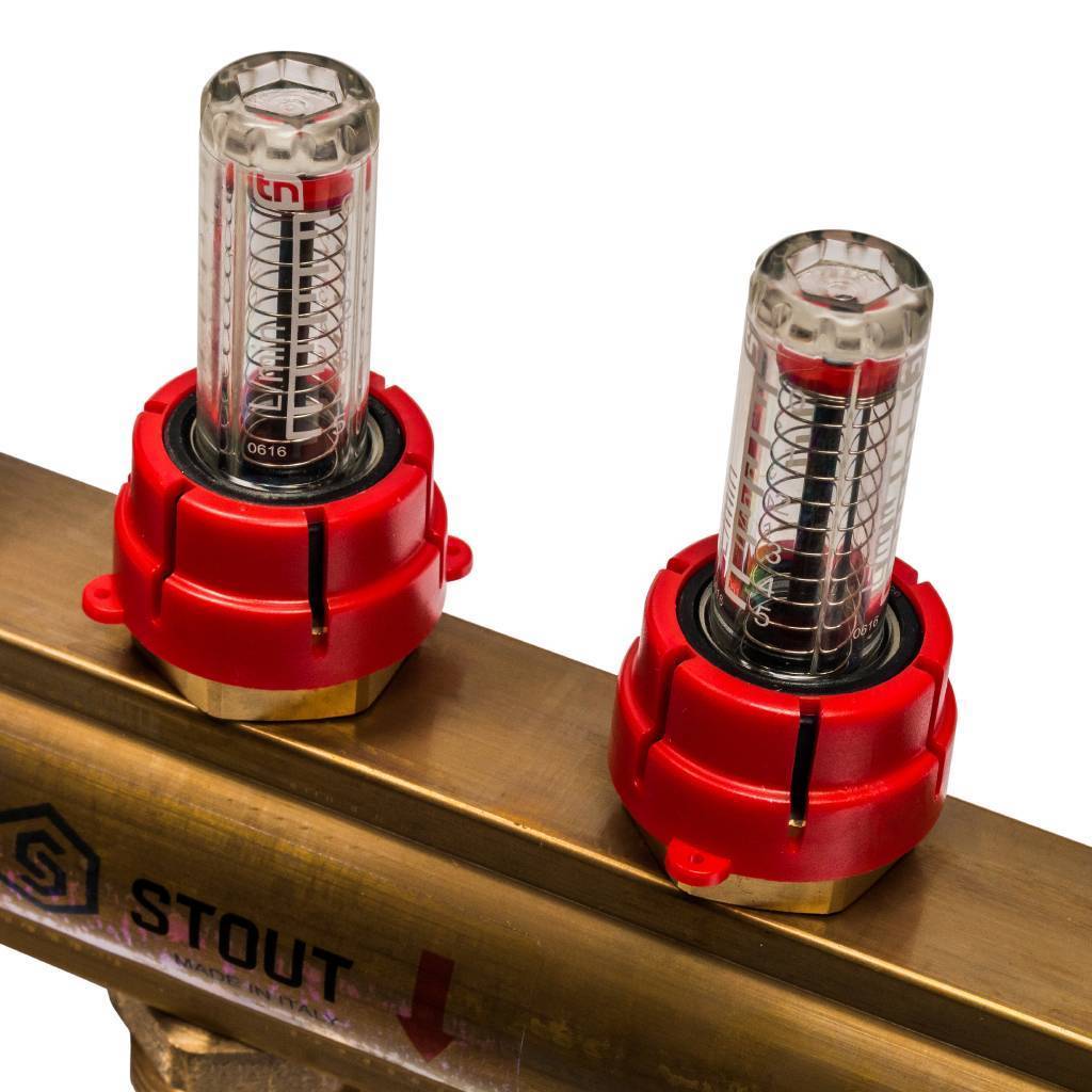 Распределительный коллектор из латуни с расходомерами STOUT 11 выходов, SMB 0473 000011