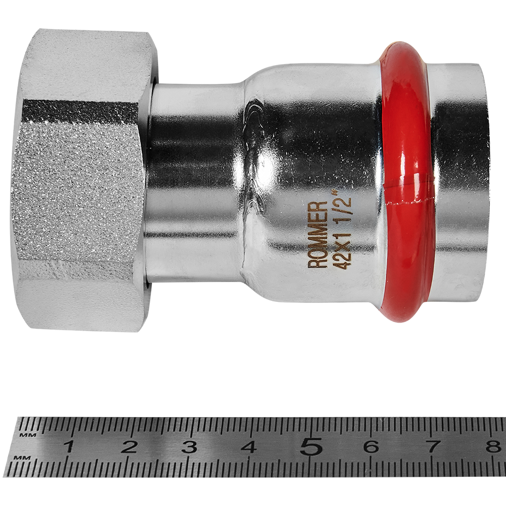 Переходник ROMMER с накидной гайкой ВПр-ВР 42х11/2 из нержавеющей стали прессовой