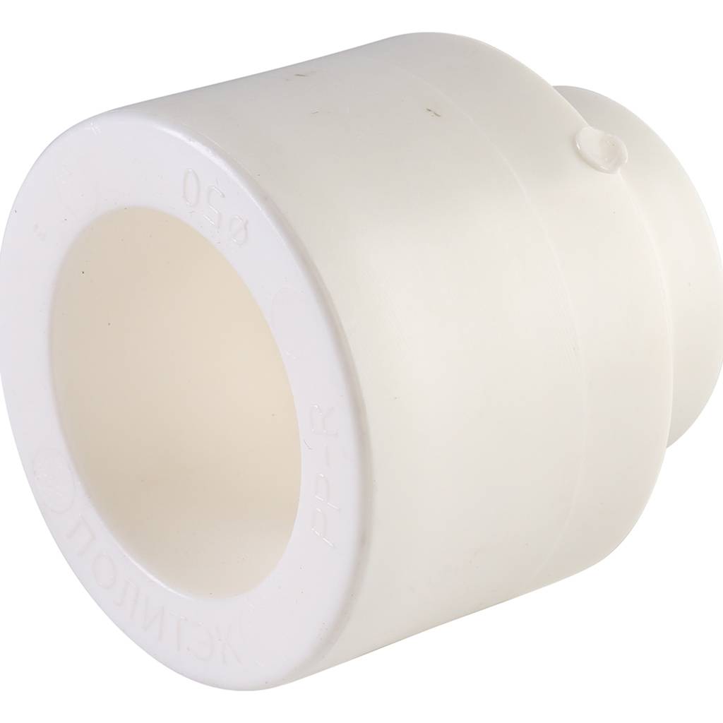 Муфта переходная внутр./наруж. Политэк 50х25 для полипропиленовых труб под сварку (цвет белый), 9200005025