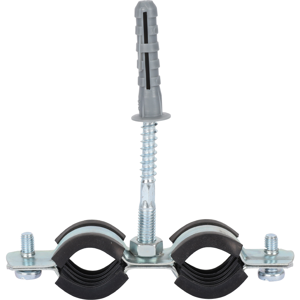 Комплект двойной хомут для труб STOUT хомут+шпилька шуруп +дюбель пластиковый 1/2 (20-24), SAC-0020-200012