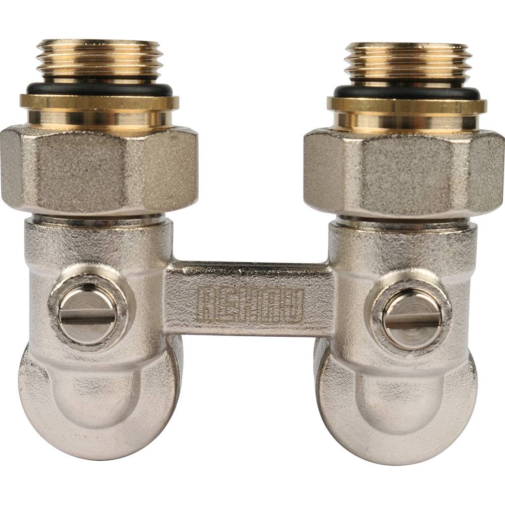 Пара шаровых кранов РЕХАУ RAUTITAN с соед. нип. G 1/2xG 3/4, угловой (никелирован.), 12407371001
