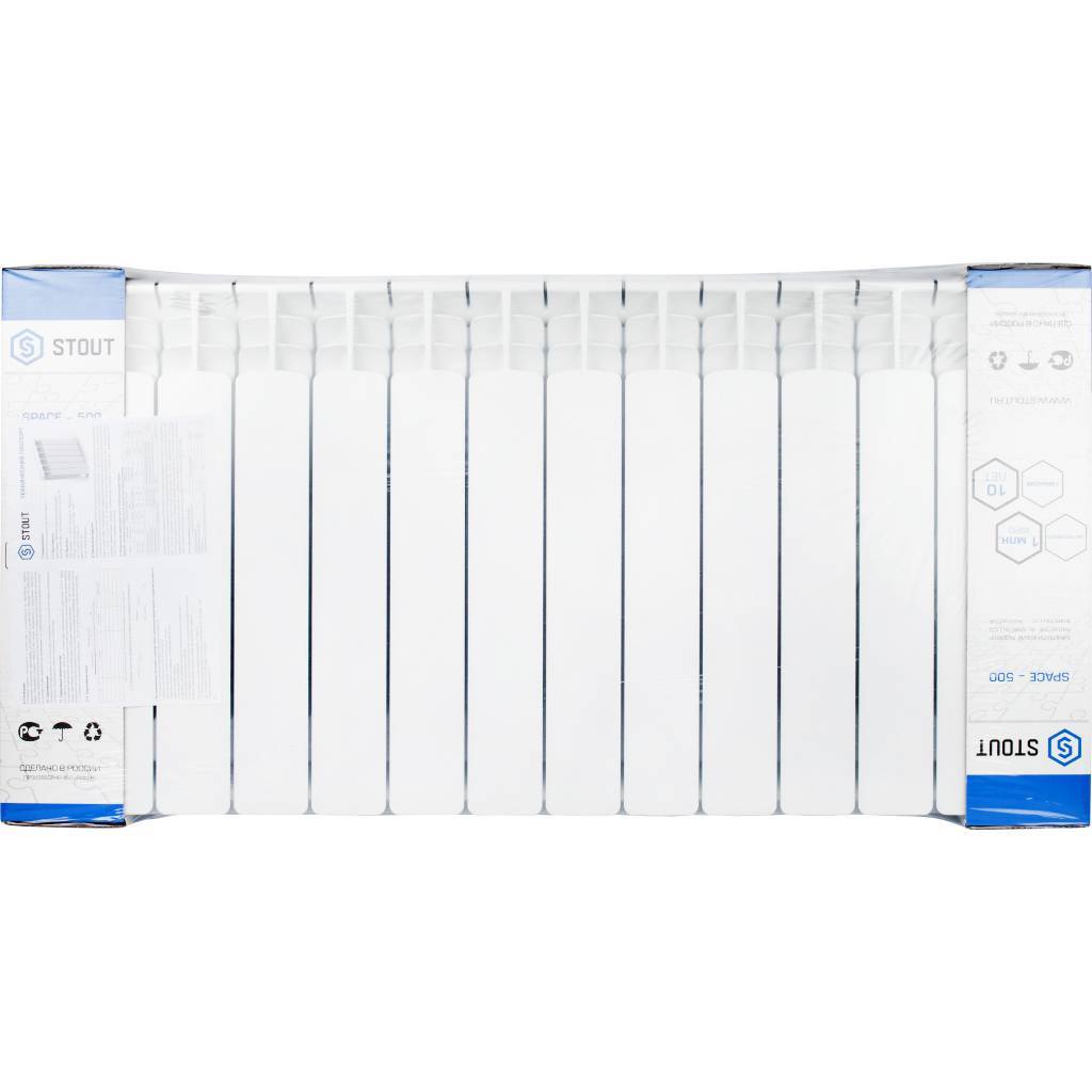 Радиатор биметаллический STOUT Space 500 14 секций боковое подключение RAL9016, SRB-0310-050014