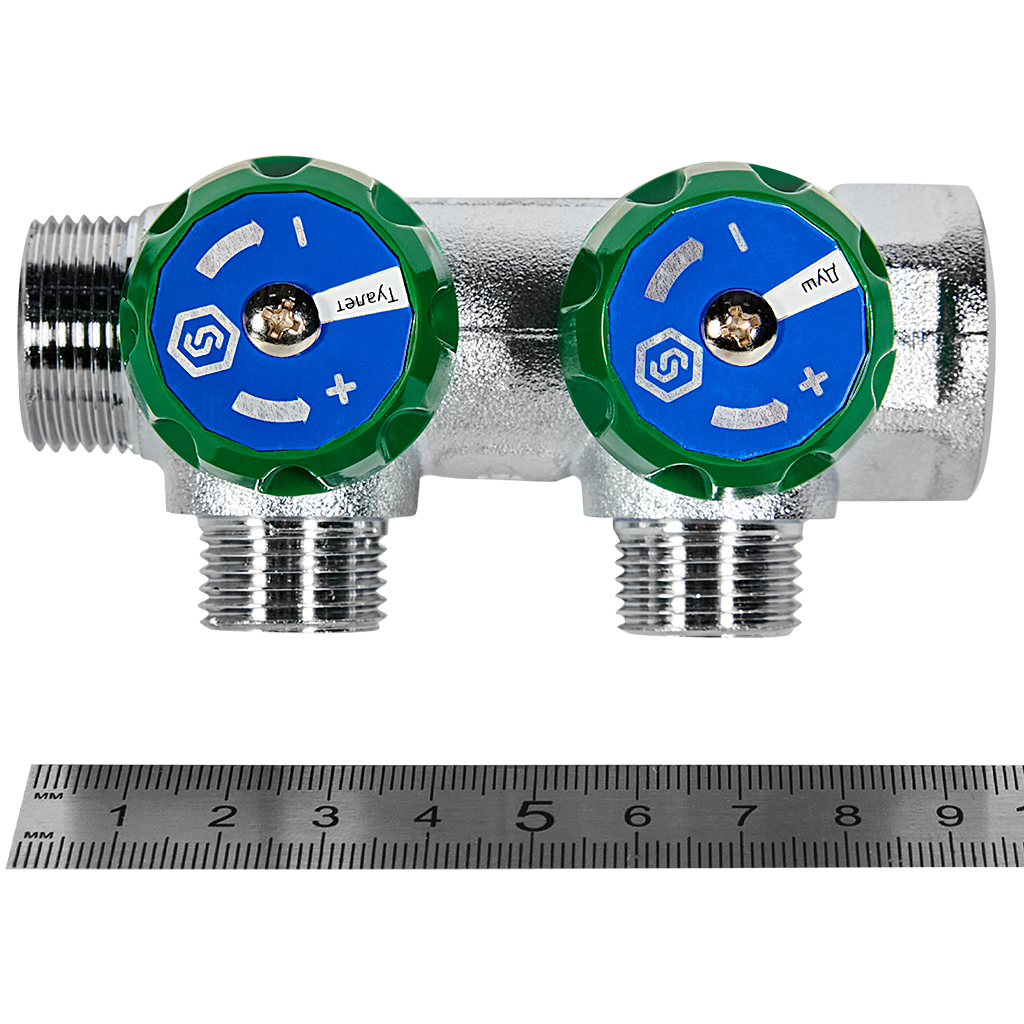 SMB-6850-341202 STOUT Коллектор регулирующий 3/4 , 2 отвода 1/2 под компрессионный фитинг для полимерных труб