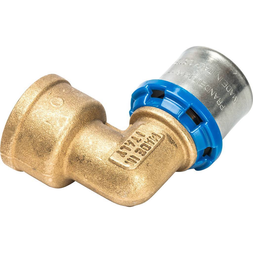 Угольник Prandelli Multyrama 90 с внут.рез. (26х3)х3/4 профиль H, TH, U для металлопластиковых труб прессовой, 509.04.12.6