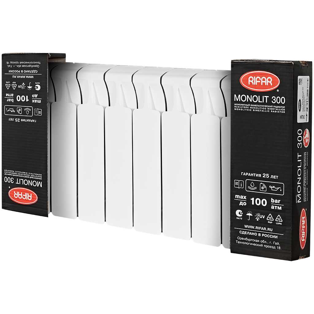 Радиатор биметаллический RIFAR MONOLIT 300 10 секций боковое подключение (белый RAL 9016), 3RM30-10