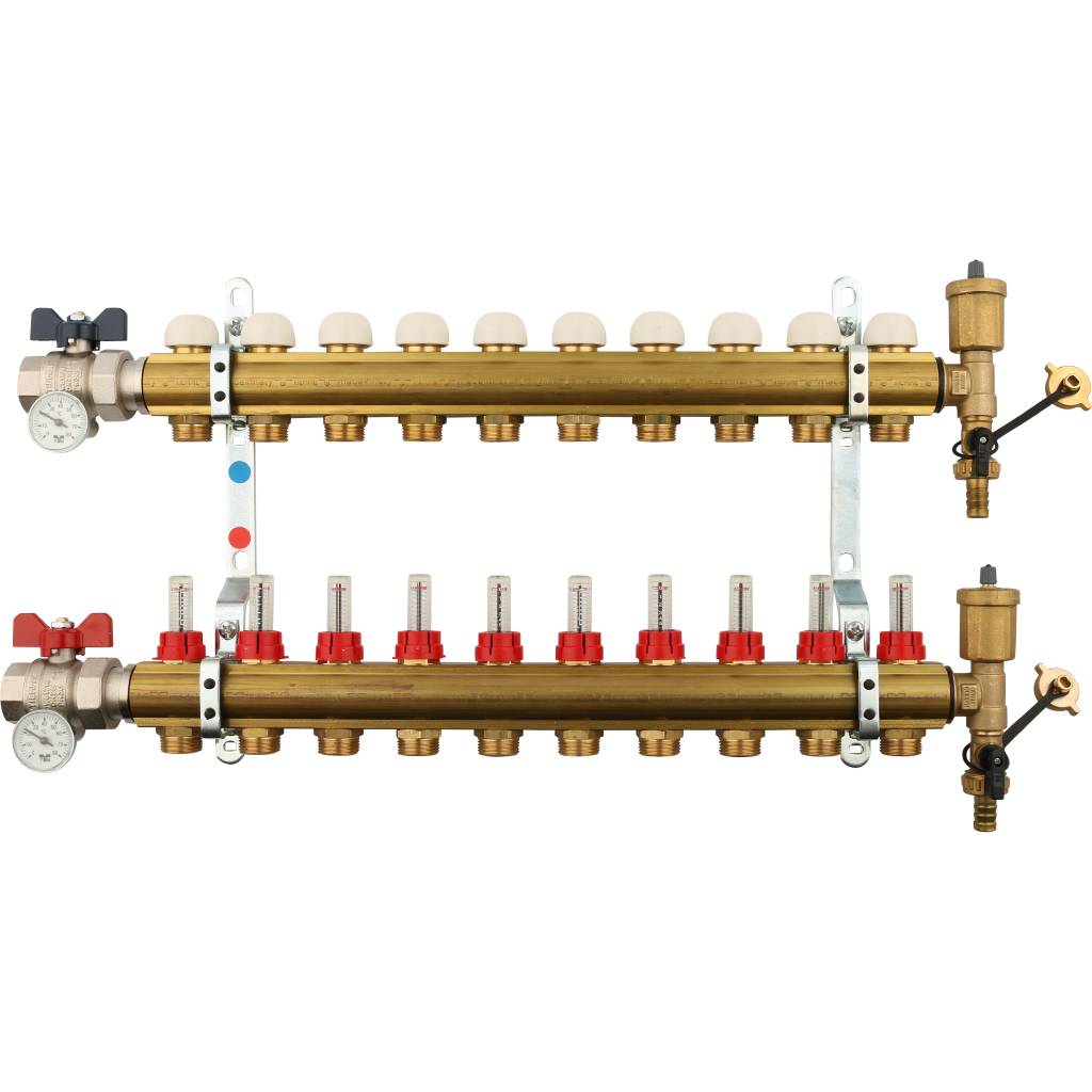 Коллектор в сборе с расходомерами на 10 выходов TIEMME 1х3/4 ЕК, 3870011(3871G060510)
