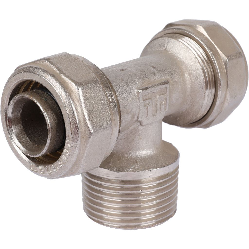 Тройник TIEMME с наружной резьбой (26х3.0х1) для металлопластиковых труб винтовой, 1600087