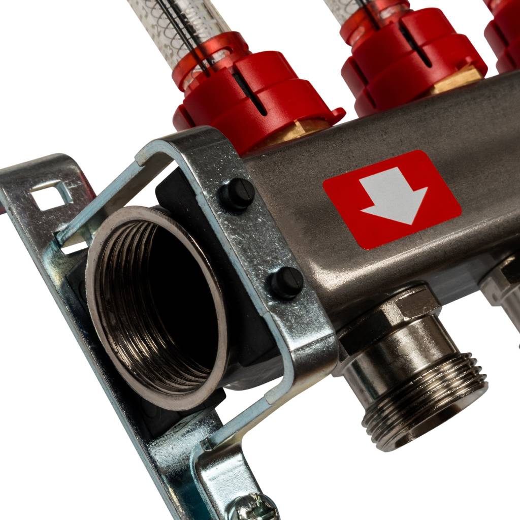 Коллектор из нержавеющей стали с расходомерами, с клапаном вып. воздуха и сливом STOUT 4 выхода