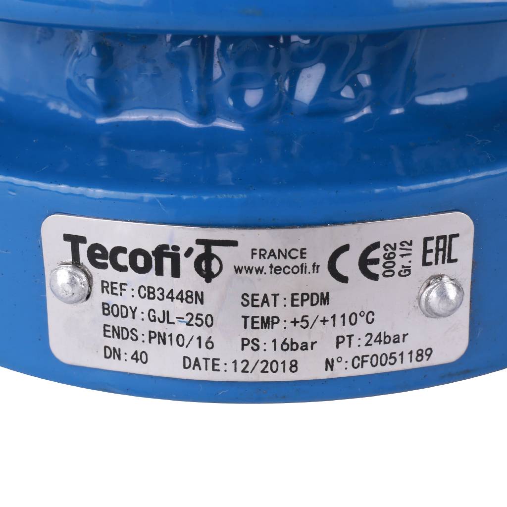 Обратный клапан двухстворчатый Tecofi из чугуна Ду40 Ру16 межфл ст/чуг T=110, CB3448N-EP0040