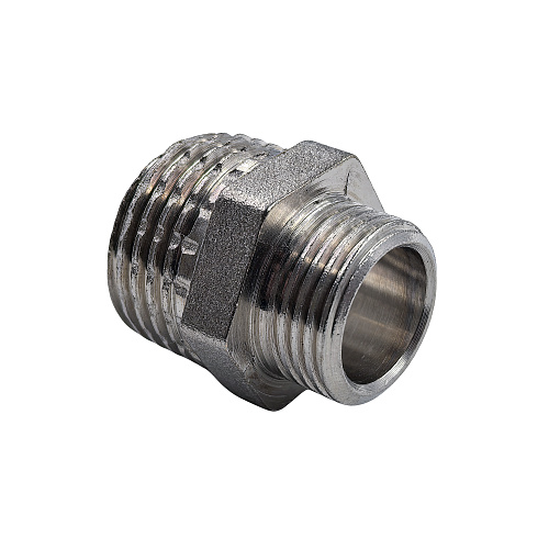 Ниппель переходной, латунь, наружная резьба 1/2х3/8, еврослот, никель, РТП