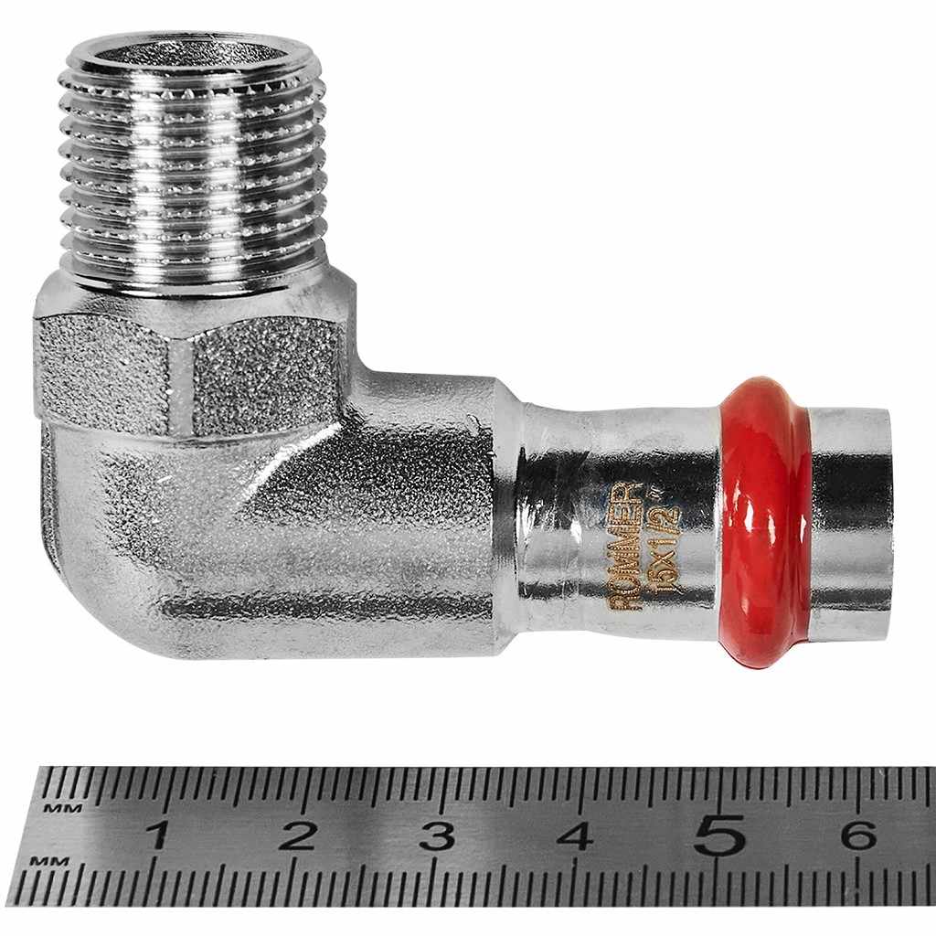 Угольник-Переходник ROMMER ВПр-НР, 15х1/2, из нержавеющей стали прессовой, RSS-1010-001512