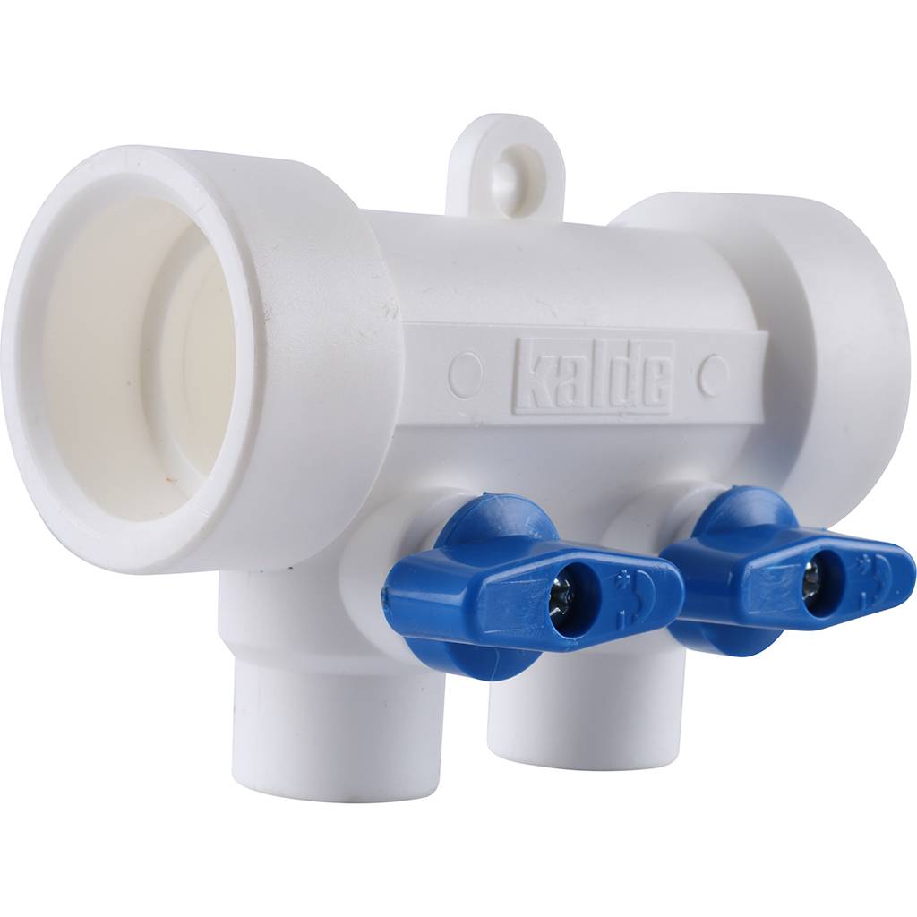 Коллектор с запорными кранами для полипропиленовых труб Kalde (2 выхода)