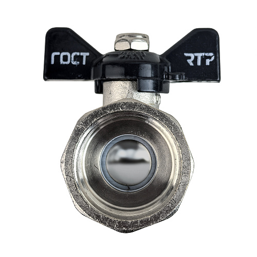 Кран шаровой ГОСТ ручка бабочка, латунь, внутренняя/внутренняя резьба  3/4,PN40 никель, RTP