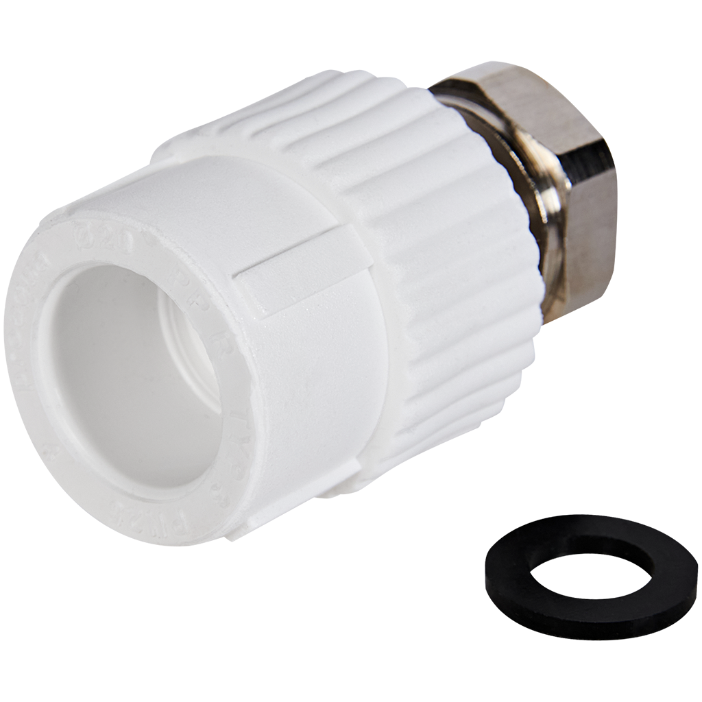 Муфта Pro Aqua d=20-1/2 PP-R с накидной гайкой Белая