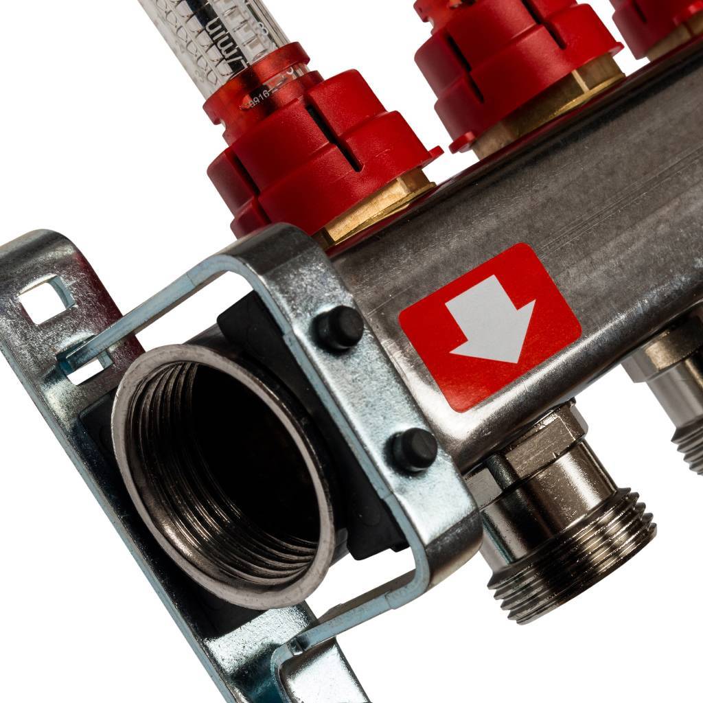 Коллектор из нержавеющей стали с расходомерами, с клапаном вып. воздуха и сливом STOUT 6 выходов, SMS-0927-000006