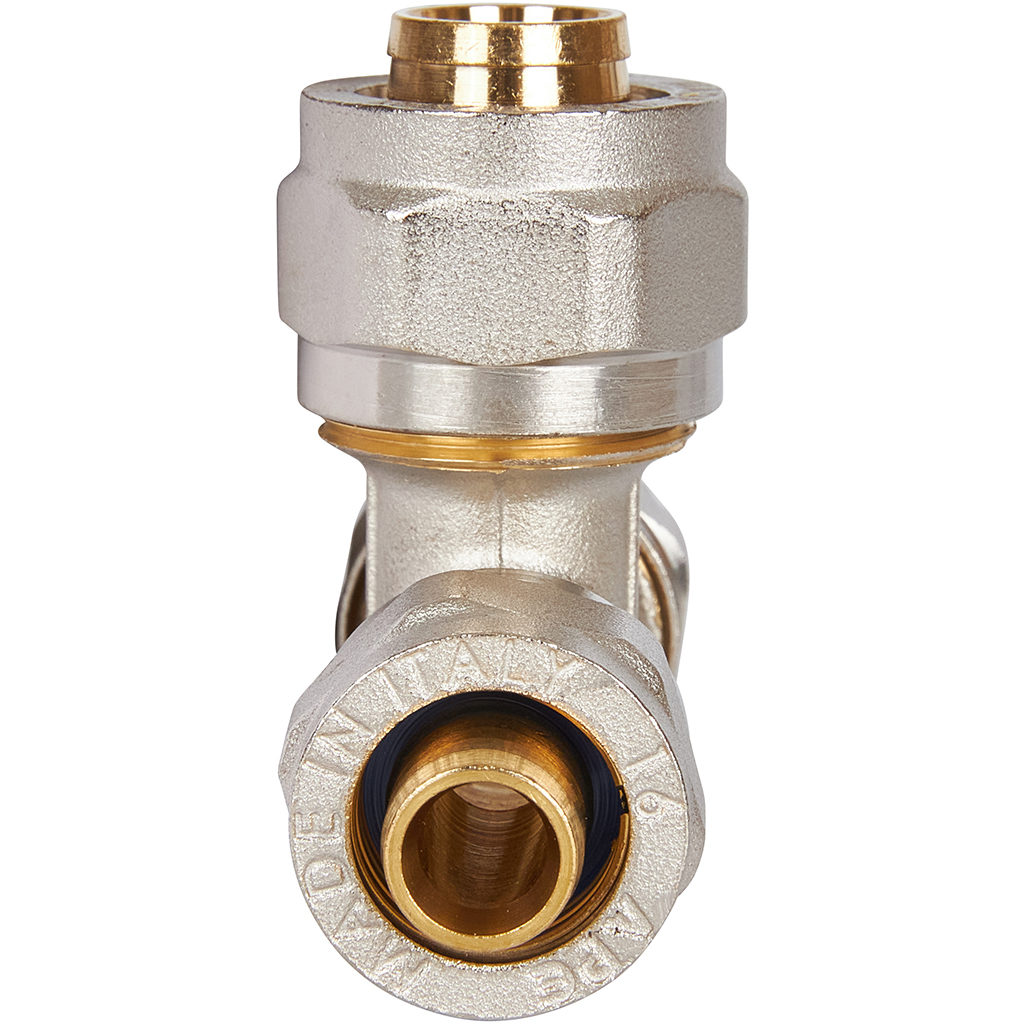 Тройник переходной STOUT 16x20x16 для металлопластиковых труб винтовой, SFS-0010-162016