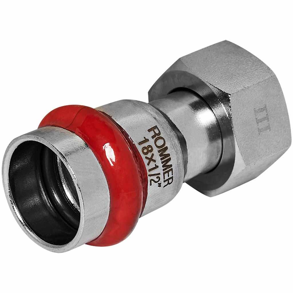 Переходник ROMMER с накидной гайкой ВПр-ВР, 18х1/2, из нержавеющей стали прессовой, RSS-1026-001812