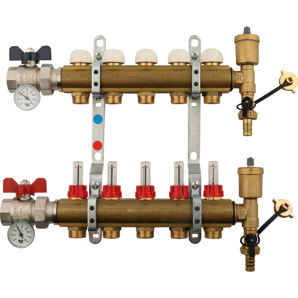 Коллектор в сборе с расходомерами на 5 выходов TIEMME 1х3/4 ЕК