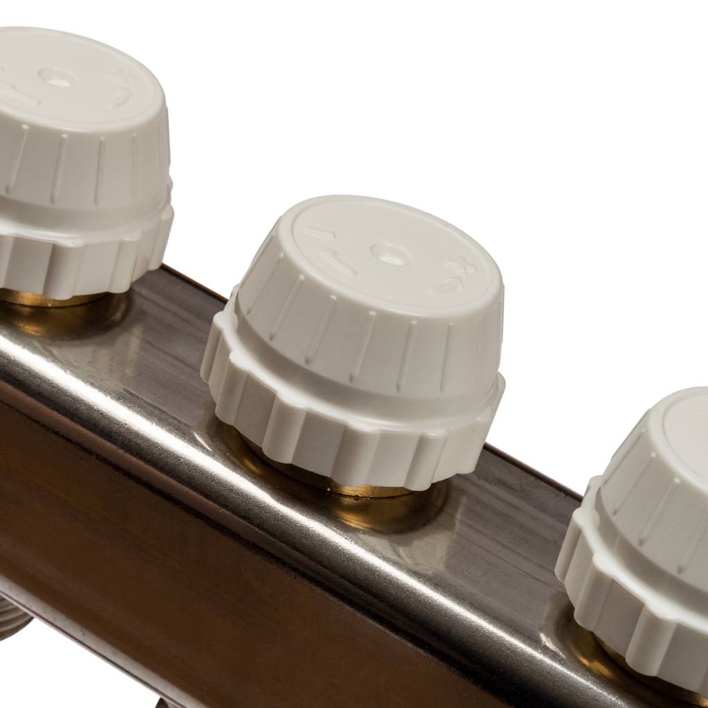 Коллектор из нержавеющей стали с расходомерами, с клапаном вып. воздуха и сливом STOUT 4 выхода, SMS-0927-000004