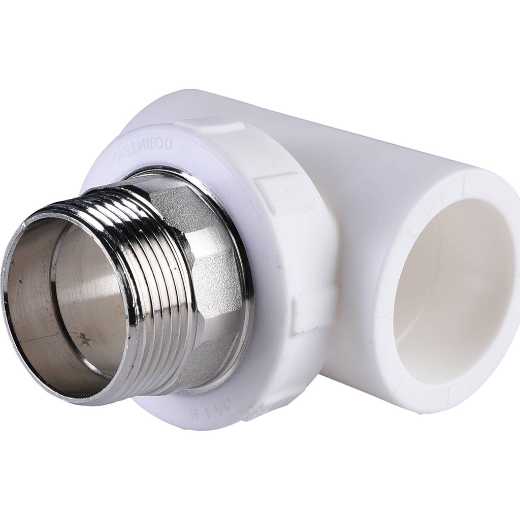 Тройник Политэк 40x1 1/4 с наружной резьбой для полипропиленовых труб под сварку (цвет белый), 9510004014