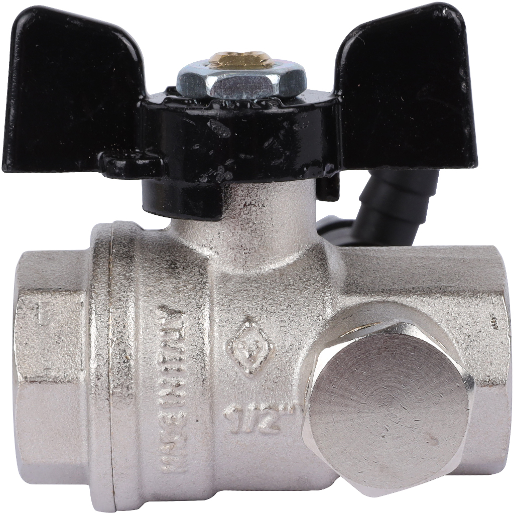 Кран шаровой BUGATTI Oregon с дренажем и воздухоотводчиком, (ручка бабочка) внут-внут резьба 1/2, 03320009