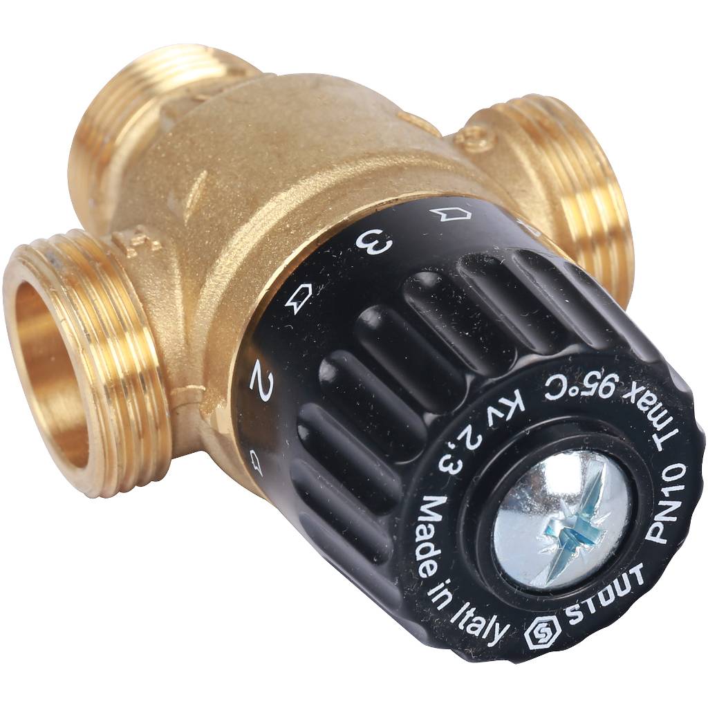 Термостатический смесительный клапан для систем отопления и ГВС STOUT 3/4 НР 30-65°С KV 2,3, SVM-0125-236520