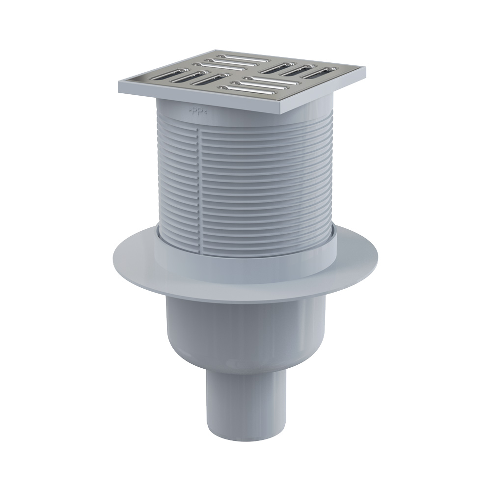 APV32 AlcaPlast Сливной трап 105x105/50 мм прямой сток, решетка из нержавеющей стали, гидрозатвор комбинированный SMART