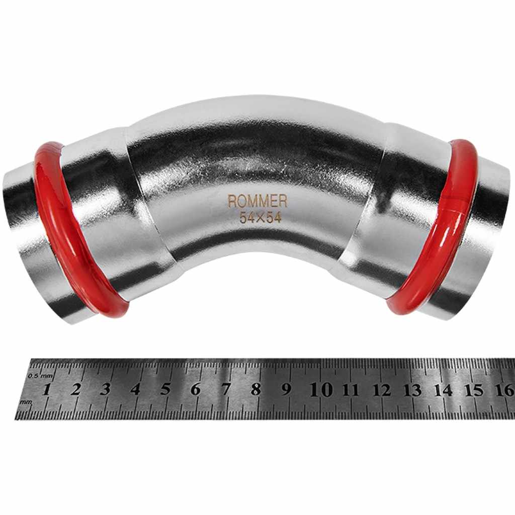 Угольник ROMMER 45° ВПр-ВПр, 54, из нержавеющей стали прессовой, RSS-1005-000054