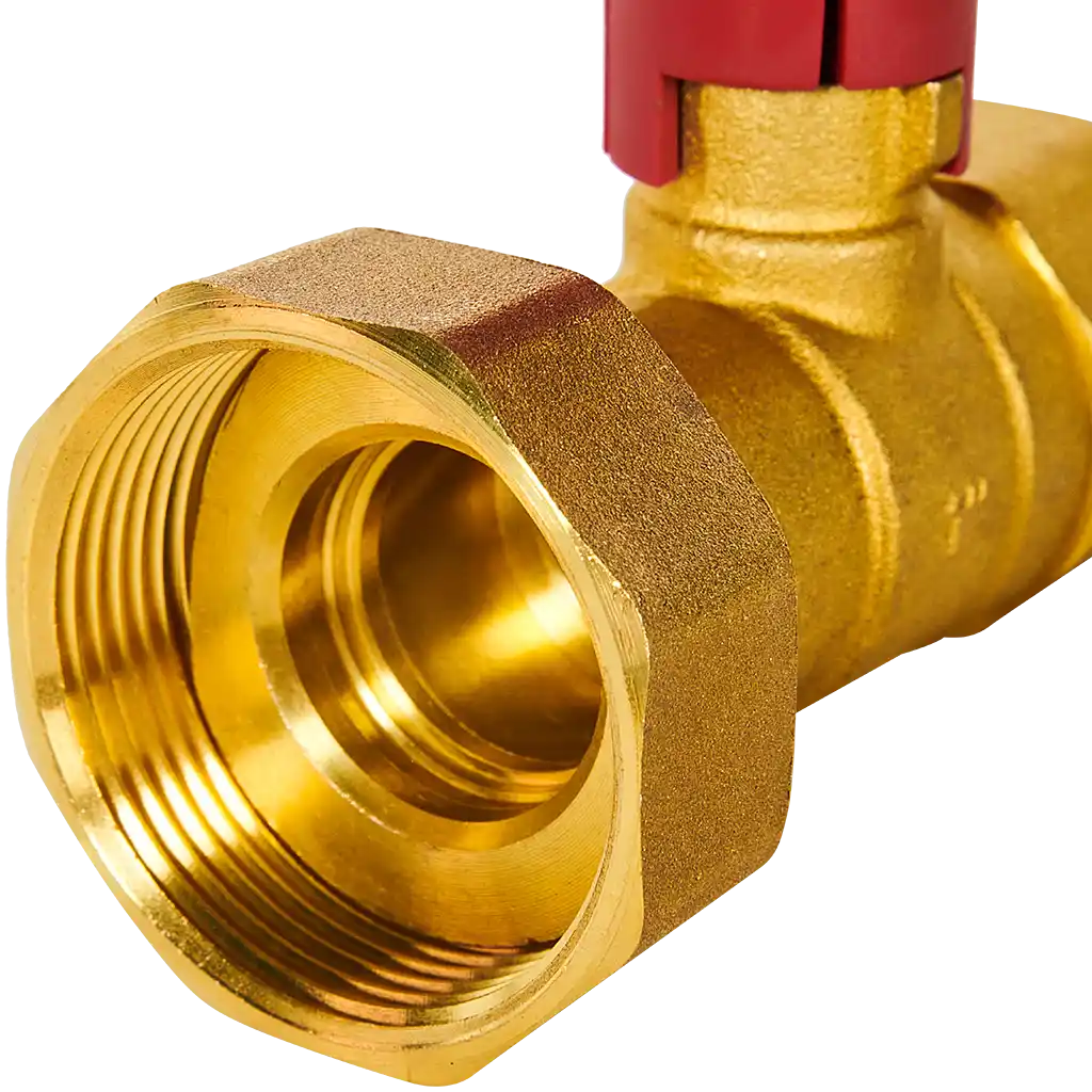 Клапан запорный латунный ROMMER ВР 1 с накидной гайкой для подключения насоса ВР 1 1/2 , красная ручка RBV-0020-0201112