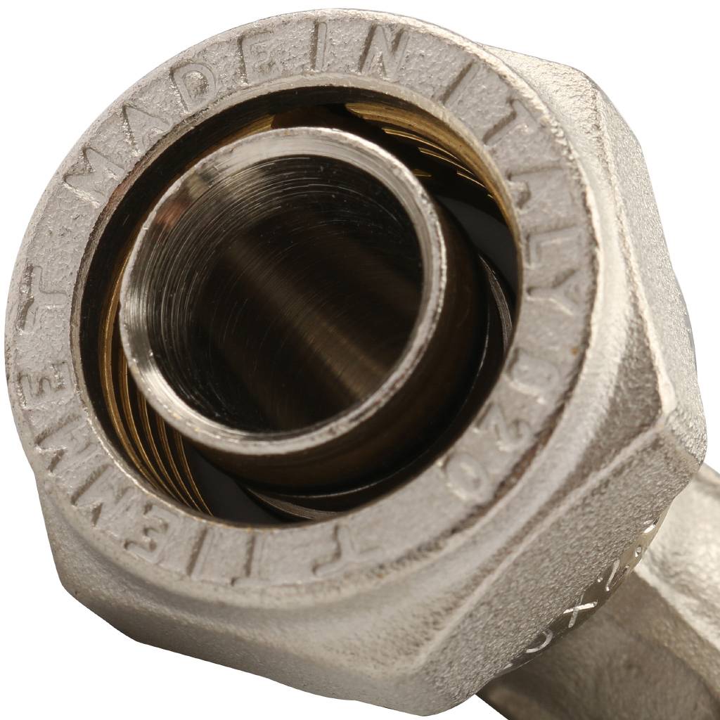 Угольник TIEMME с наружной резьбой (20х2.0х3/4) для металлопластиковых труб винтовой, 1600028