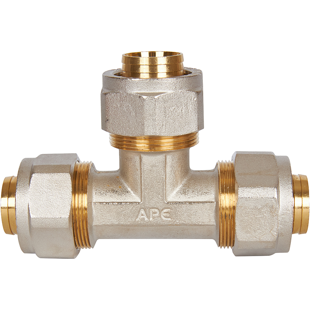 Тройник STOUT равнопроходный 32x32x32 для металлопластиковых труб винтовой, SFS-0009-000032