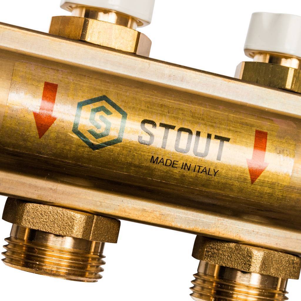 Распределительный коллектор из латуни без расходомеров STOUT 12 выходов, SMB 0468 000012