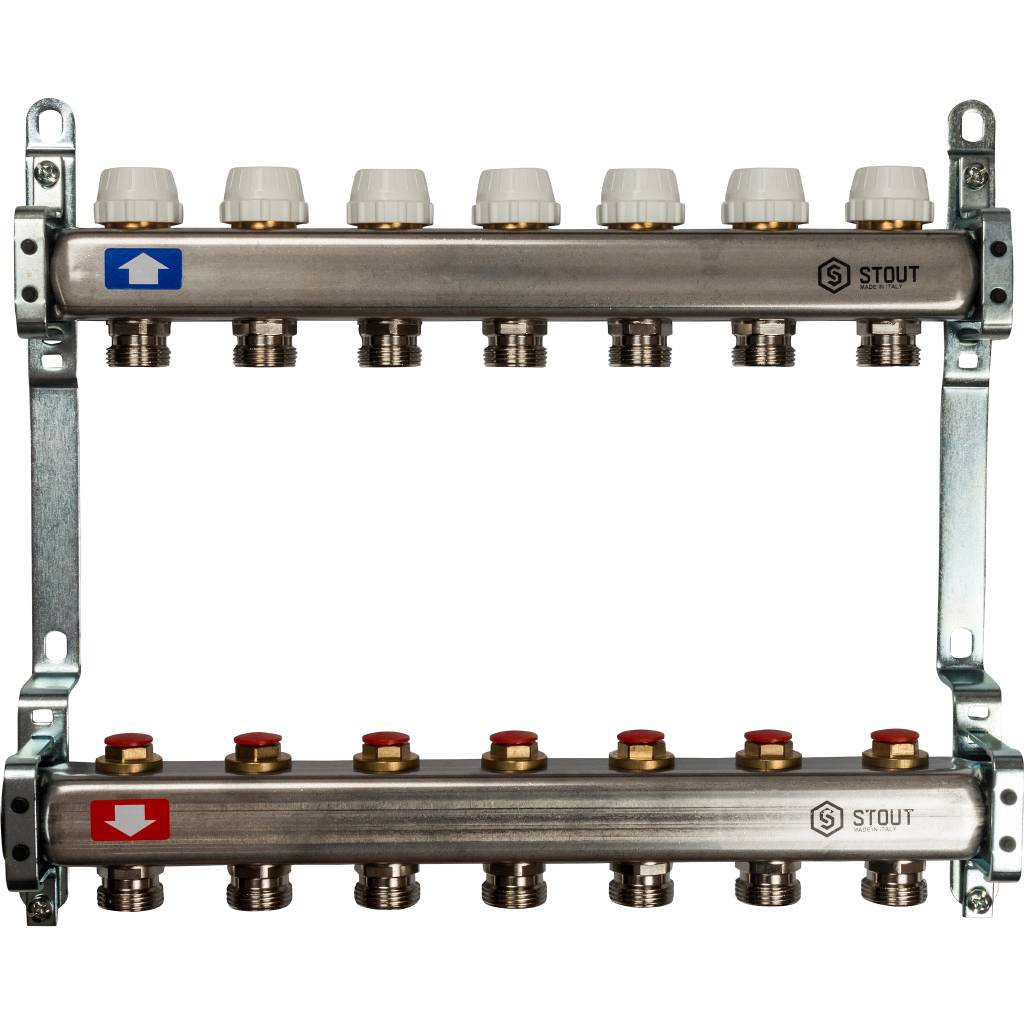 Коллектор из нержавеющей стали без расходомеров STOUT 7 выходов, SMS 0922 000007
