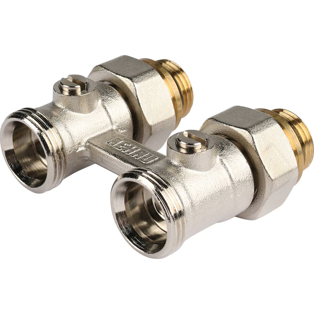 *12407271001 REHAU RAUTITAN Пара шаровых кранов с соед. нип. G 1/2xG 3/4, прямой (никелирован.), 12407271001