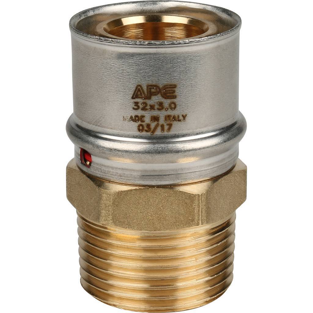 Переходник STOUT с наружной резьбой 1 х32 для металлопластиковых труб прессовой, SFP-0001-000132