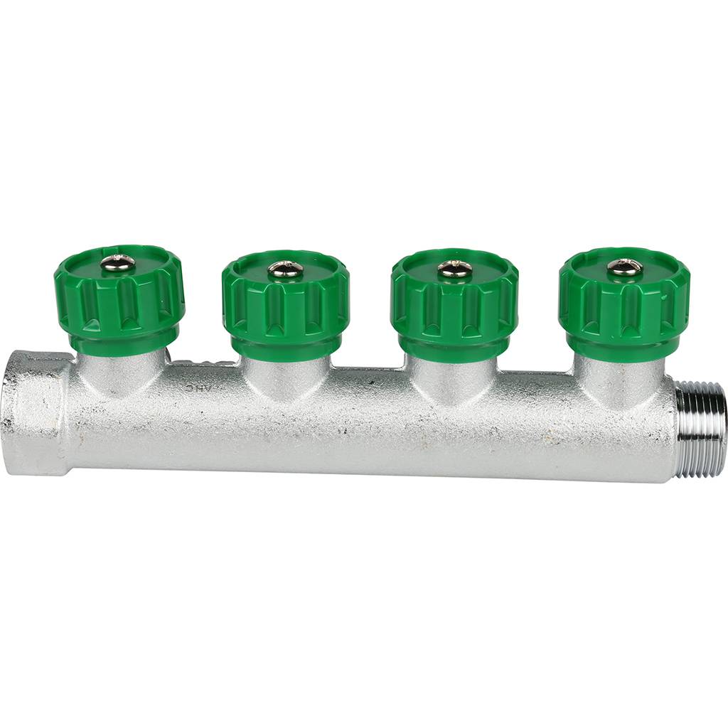 Коллектор распределительный FAR 3/4 , проходной, хромированный, 4 отвода 1/2  ЕК