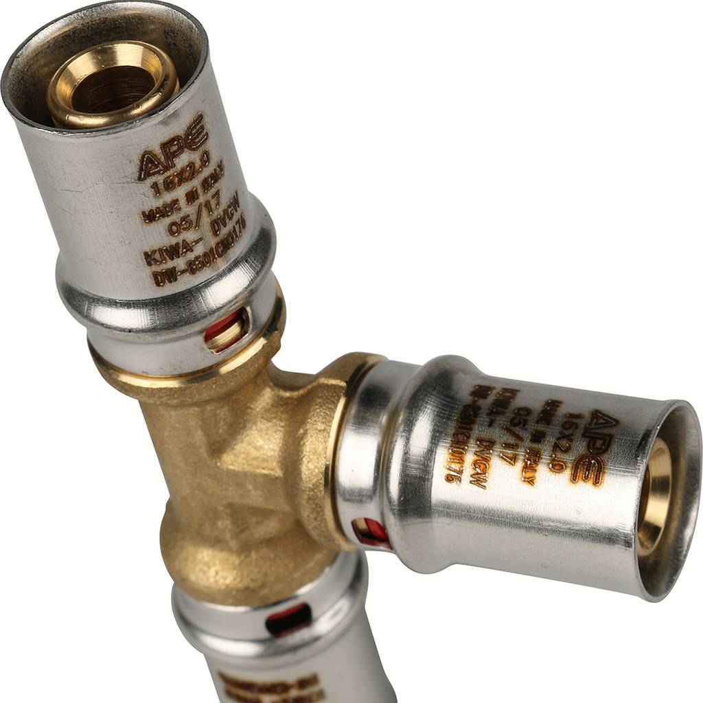 Тройник STOUT равнопроходный 16х16х16 для металлопластиковых труб прессовой, SFP-0006-161616