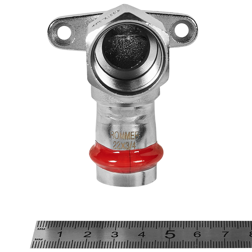 Угольник ROMMER настенный с креплением-ВР, 22х3/4, из нержавеющей стали прессовой