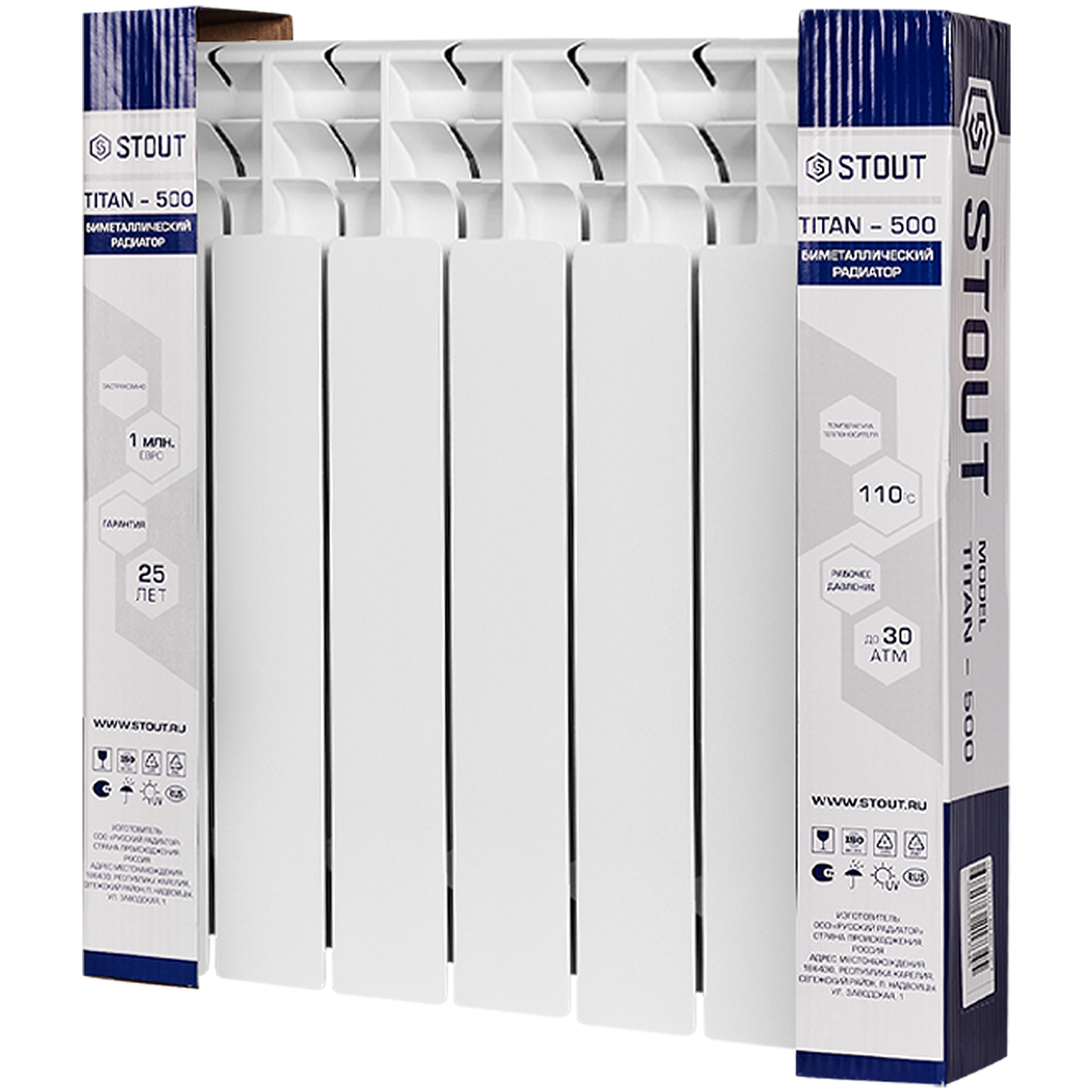 Радиатор биметаллический STOUT TITAN 500 6 секций боковое подключение (белый RAL 9016)