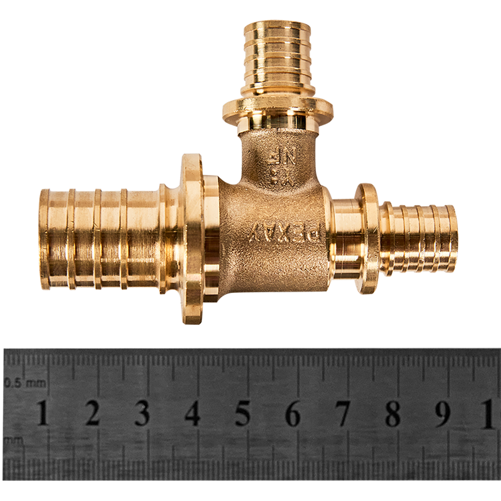 Тройник РЕХАУ с уменьшенным боковым и торцевым проходами 25-16-16 MX для труб из сшитого полиэтилена аксиальный