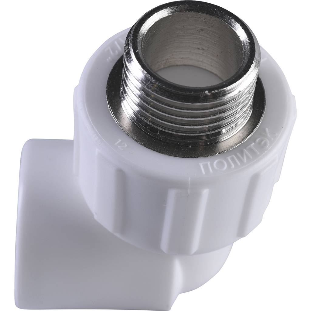 Угольник Политэк 20x1/2 с наружной резьбой для полипропиленовых труб под сварку (цвет белый), 9410002012