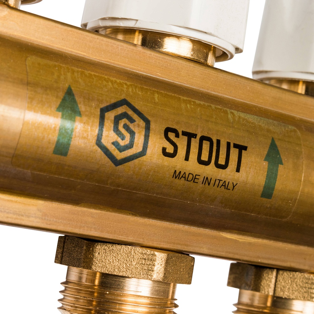Распределительный коллектор из латуни с расходомерами STOUT 11 выходов