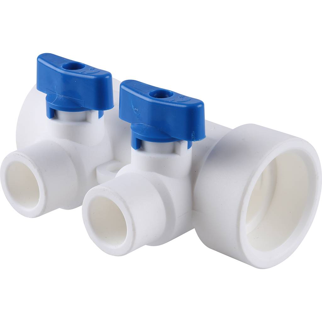 Коллектор с запорными кранами для полипропиленовых труб Kalde (2 выхода)