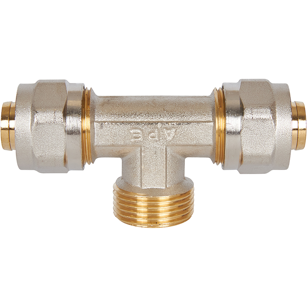 Тройник-переходник STOUT с наружной резьбой 3/4 х20 для металлопластиковых труб винтовой, SFS-0011-003420