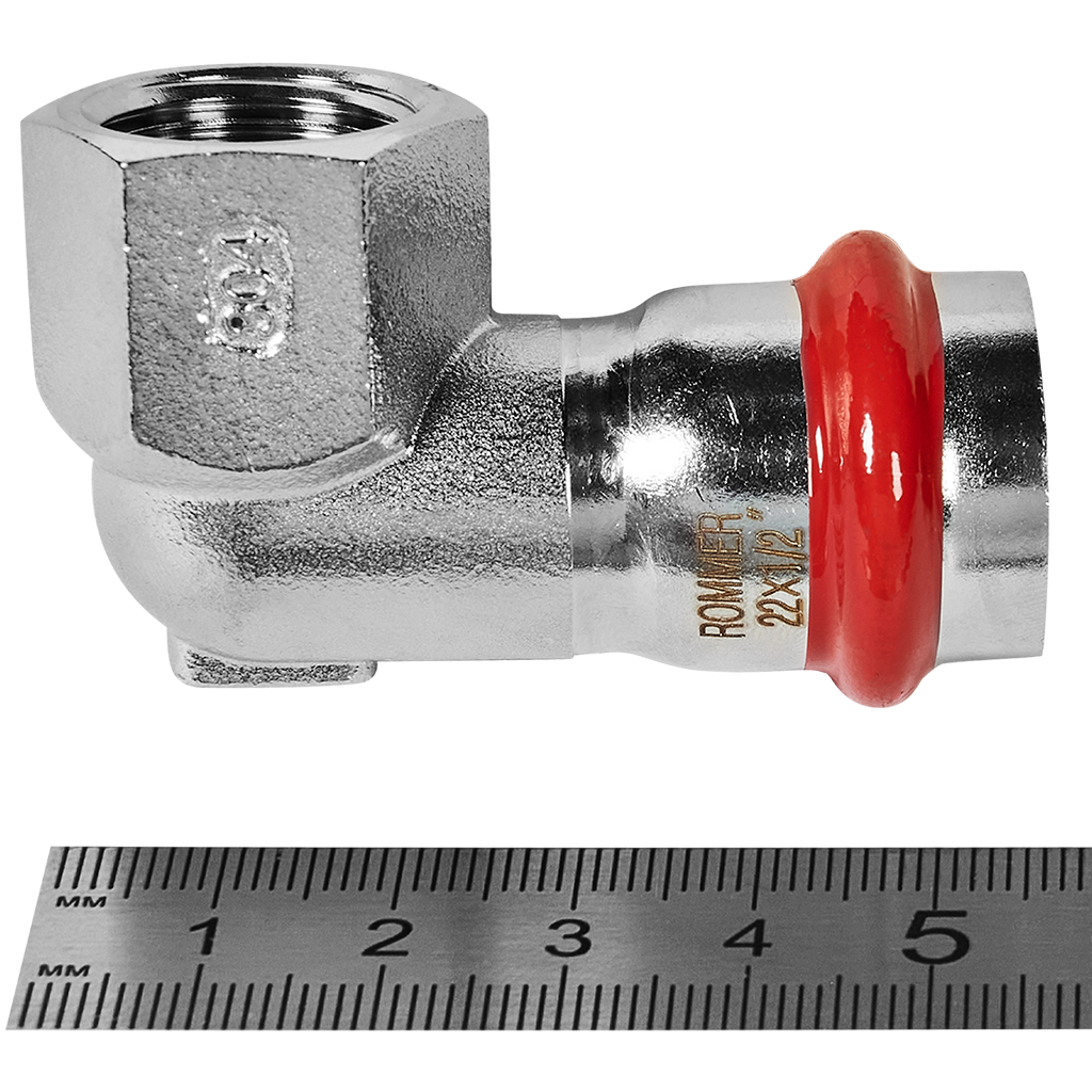 Угольник ROMMER-переходник-ВР, 22х1/2, из нержавеющей стали прессовой
